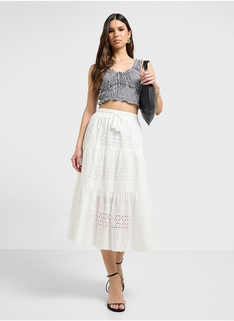 Broderie Lace Detail Tiered Maxi Skirt