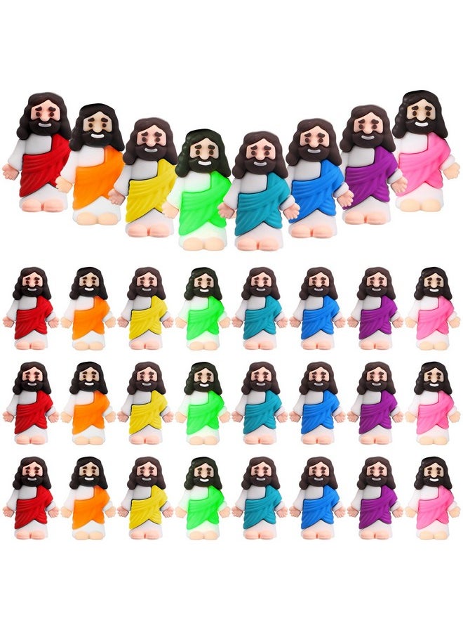 25 Pcs Little Jesus Figures Original Design Mini Rubber Jesus Toys To Hide And Seek Religious Party Favors Sunday School Baptism Gifts (Vibrant Color)