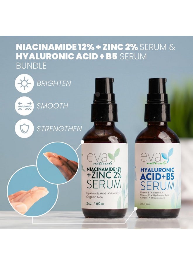 12% Niacinamide Serum & Hyaluronic B5 Serum Bundle For Smooth Bright & Youthful Skin - Pore Minimizer & Moisturizer For Skin - Reduce Dark Spots, Fine Lines & Wrinkles With Zinc & Vitamin B5