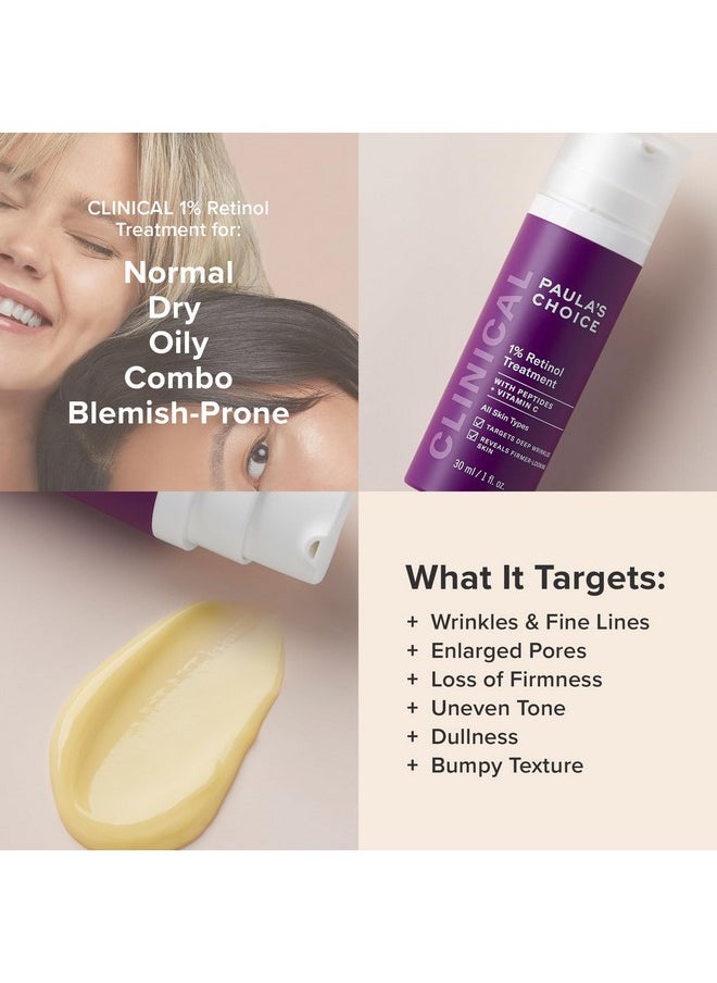 Clinical 1% Retinol Treatment Cream With Peptides, Vitamin C & Licorice Extract, Anti-Aging & Wrinkles - 30 Ml