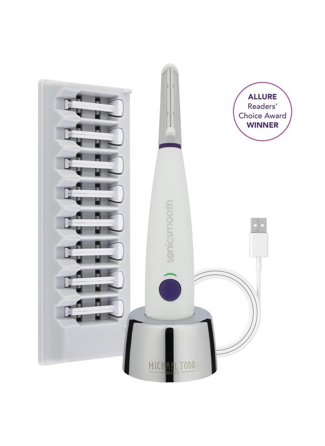 Michael Todd Beauty - Sonicsmooth - SONIC Technology Dermaplaning Tool - 2 in 1 Women’s Facial Exfoliation & Peach Fuzz Hair Removal System with 8 Weeks of Safety Edges