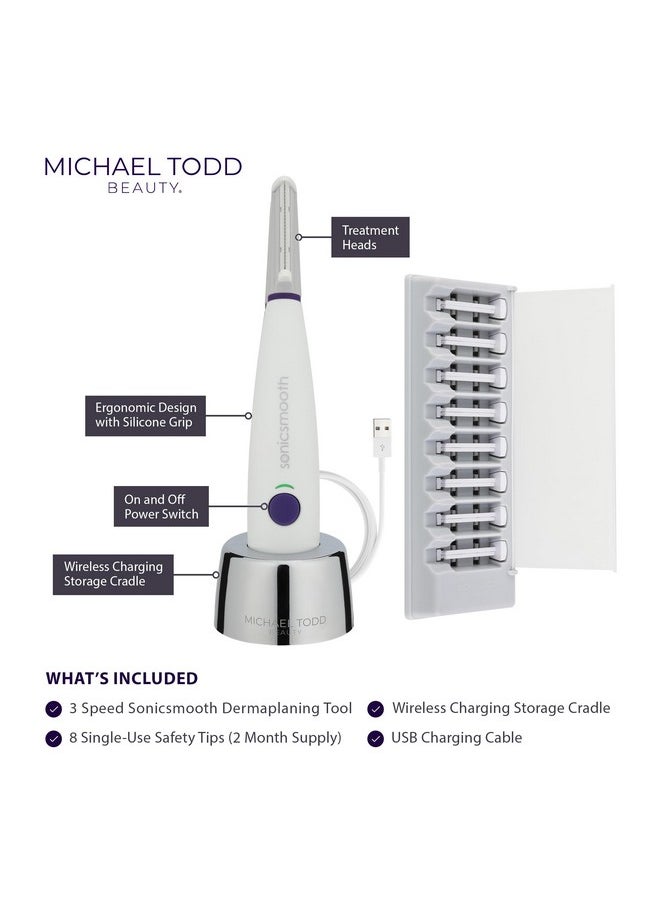 Michael Todd Beauty - Sonicsmooth - SONIC Technology Dermaplaning Tool - 2 in 1 Women’s Facial Exfoliation & Peach Fuzz Hair Removal System with 8 Weeks of Safety Edges