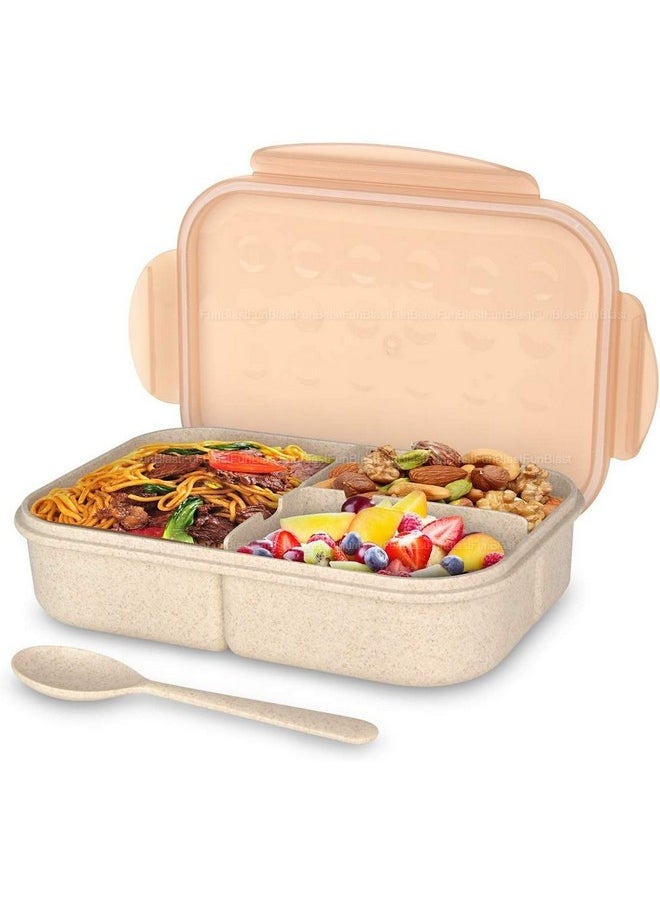 Funblast Lunch Box For Kids Tiffin Box For Kids,Plastic Lunch Box For Men&Women,School Lunch Box W/ Spoon,Lunch Box W/ Compartments,Wheat Straw Fiber Lunch Box(Multicolor),1200 Milliliter-1200 Ml