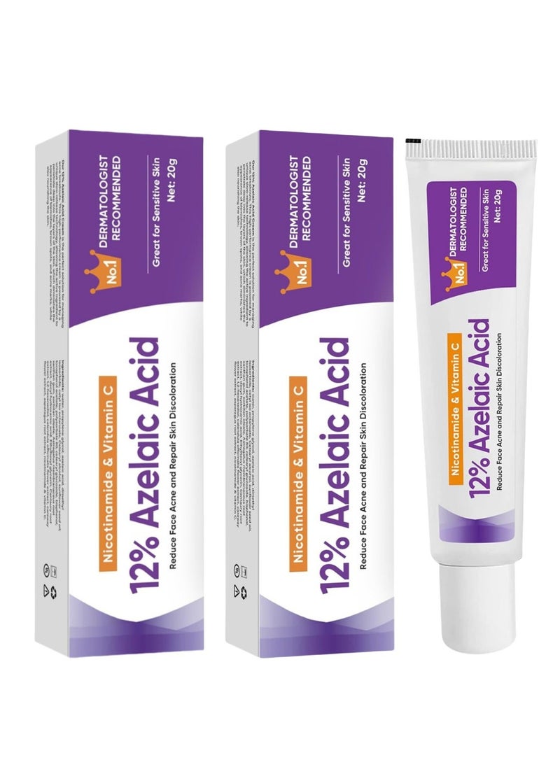2-PACKS 12%Azelaic Acid Serum, Lighten Acne Marks,Relieves Redness, Dark Spots, Rosacea, Balances Excess Sebum, Brightening Face Skin Care Treatment for All Skin Types 20g*2