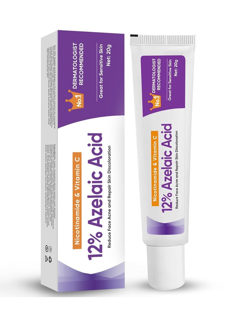 12%Azelaic Acid Serum, Lighten Acne Marks,Relieves Redness, Dark Spots, Rosacea, Balances Excess Sebum, Brightening Face Skin Care Treatment for All Skin Types 20g