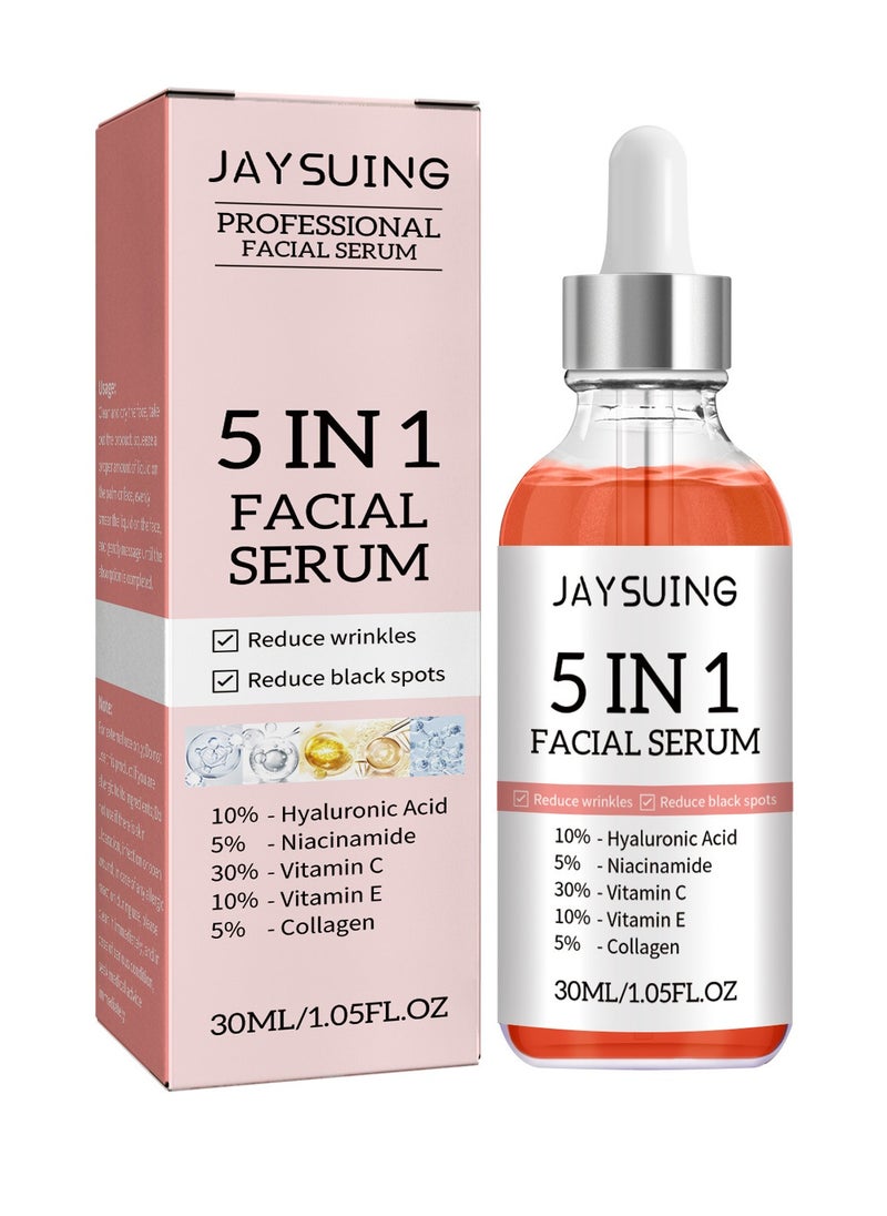 5 In 1 Moisturizing Whitening Facial Serum, With Hyaluronic Acid Niacinamide Collagen Vitamin , Fast Absorbing Dark Spot Corrector Serum, Anti Wrinkles SerumFor Age Defying Beauty 30ml