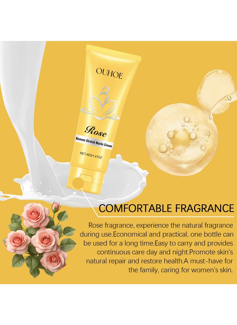 Rose Stretch Marks Removal Cream, Scar Reduction & Deep Stretch Mark Treatment, Hydrating Skin Repair Cream for Pregnancy, Increases Elasticity 40g