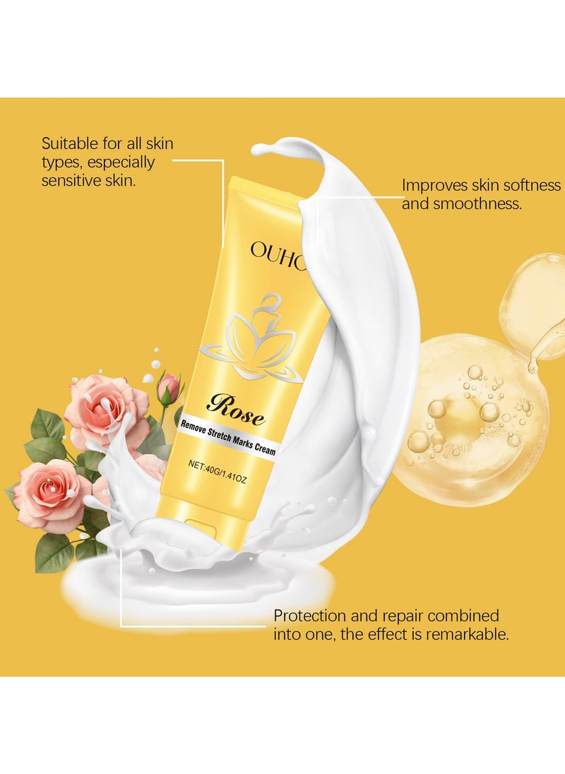 2-PACKS Rose Stretch Marks Removal Cream, Scar Reduction & Deep Stretch Mark Treatment, Hydrating Skin Repair Cream for Pregnancy, Increases Elasticity 40g*2