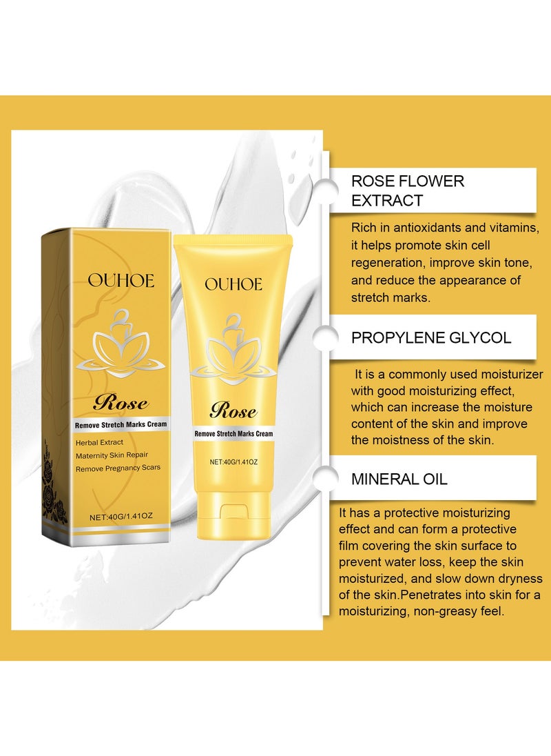 2-PACKS Rose Stretch Marks Removal Cream, Scar Reduction & Deep Stretch Mark Treatment, Hydrating Skin Repair Cream for Pregnancy, Increases Elasticity 40g*2