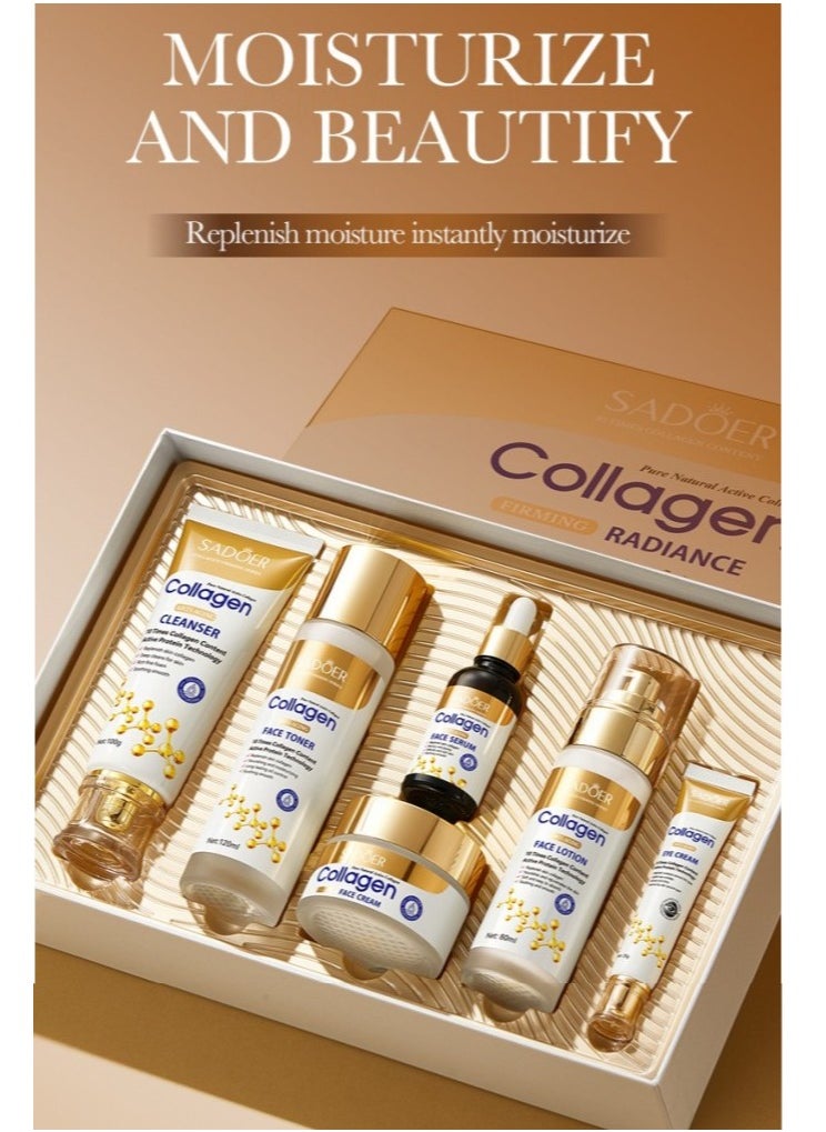 Anti Wrinkle Collagen Skin Care Set Nourishing Whitening Moisturizing Fast Absorbing Anti Aging Smooth and Soft Skin Remove Wrinkles and Dullness 6pcs Set