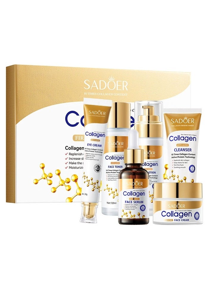 Anti Wrinkle Collagen Skin Care Set Nourishing Whitening Moisturizing Fast Absorbing Anti Aging Smooth and Soft Skin Remove Wrinkles and Dullness 6pcs Set