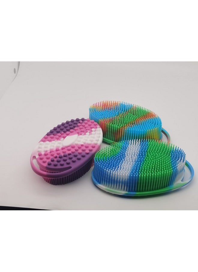 Silicone Body Brush, Exfoliating Body Scrubber, Silicone Body Scrubber Loofah, Silicone Bath Brush, Soft Exfoliating Body Bath Shower Scrubber Brush For Kids And Adults All Kinds Of Skin 3 Pack