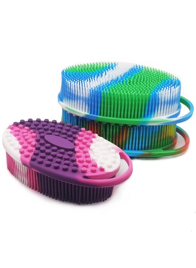 Silicone Body Brush, Exfoliating Body Scrubber, Silicone Body Scrubber Loofah, Silicone Bath Brush, Soft Exfoliating Body Bath Shower Scrubber Brush For Kids And Adults All Kinds Of Skin 3 Pack