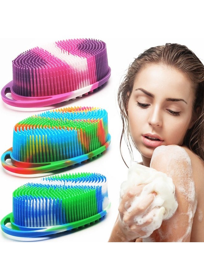 Silicone Body Brush, Exfoliating Body Scrubber, Silicone Body Scrubber Loofah, Silicone Bath Brush, Soft Exfoliating Body Bath Shower Scrubber Brush For Kids And Adults All Kinds Of Skin 3 Pack