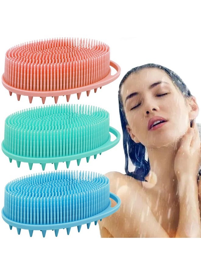 Silicone Body Brush, Exfoliating Body Scrubber, Silicone Body Scrubber Loofah, Silicone Bath Brush, Soft Exfoliating Body Bath Shower Scrubber Brush For Kids And Adults All Kinds Of Skin -3 Pack