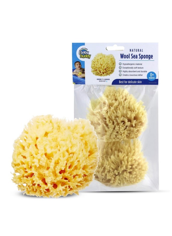 Natural Wool Sea Sponge, Newborn Bath Time Essential, Ultra Soft For Delicate Skin, Hypoallergenic And Biodegradable, 2 Pack