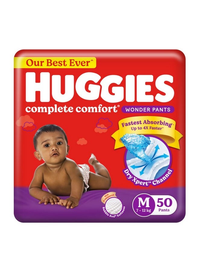 Complete Comfort Wonder Pants | Pant Style Baby Diapers M Size, 50 Count | India'S Fastest Absorbing Diaper, Patented Dry Xpert Channel, Ideal For 7 To 12 Kgs