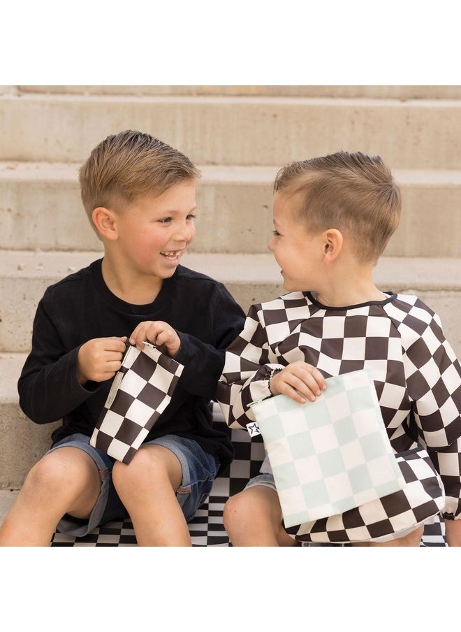 5 Pack Reusable Snack Bags - Machine Washable, Pfas, Pvc, Bpa, Phthalate-Free Reusable Baby And Toddler Food Safe Snack Bags (Checkers Black Green)