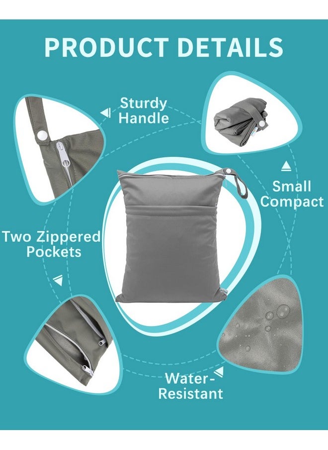 Wet Dry Bags For Baby Cloth Diapers, Waterproof Washable Travel Bags, Beach, Pool, Gym Bag For Swimsuits & Wet Clothes With 2 Pockets 3 Pack L-Bwg