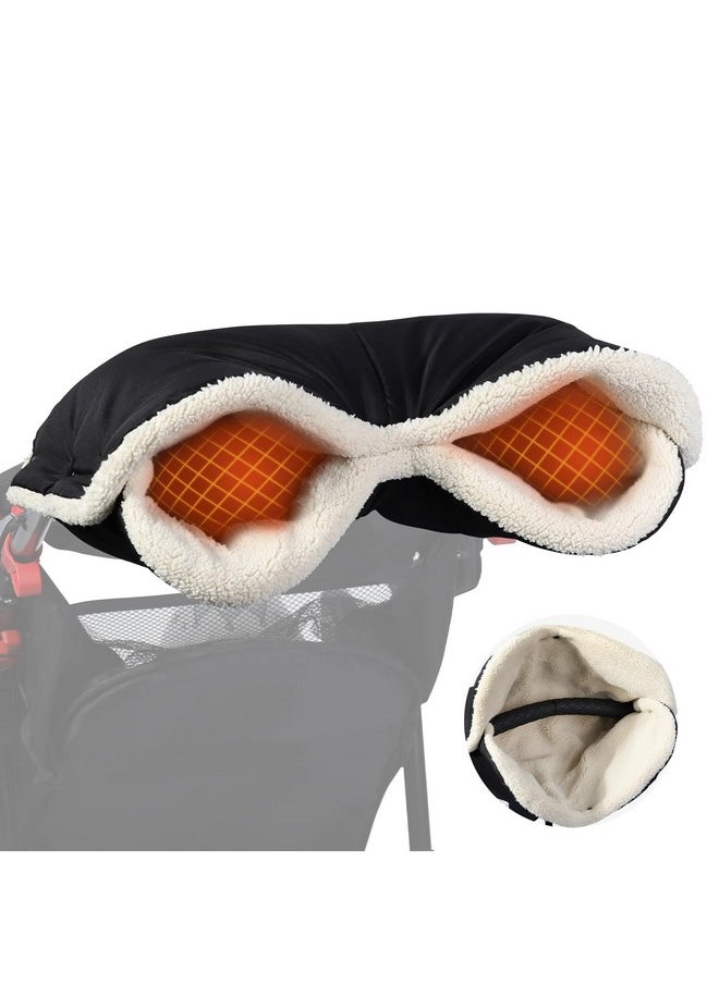 Winter Stroller Gloves, Waterproof Stroller Mittens For Cold Weather With Berber Fleece, Universal Anti-Freeze Hand Muffs Easily Attaches To Stroller, Parents And Caregivers, Cozy & Warm, Black