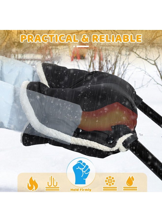 Winter Stroller Gloves, Waterproof Stroller Mittens For Cold Weather With Berber Fleece, Universal Anti-Freeze Hand Muffs Easily Attaches To Stroller, Parents And Caregivers, Cozy & Warm, Black