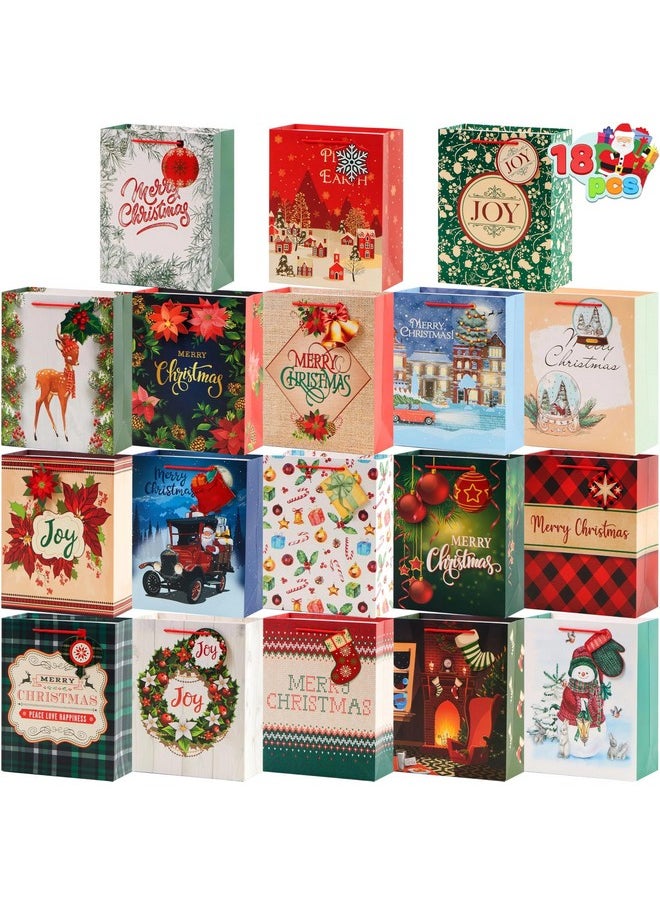 18 Pcs Present Bags, 10'' X 13'' X 5'' Xmas Craft Paper Goody Bags With Handles And Tags For Festive Present Wrapping, Classrooms And Party Favors, Xmas Goody Treat Candy Bags