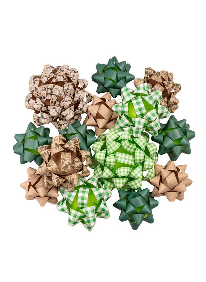 - Double-Sided Paper Gift Bow Assortment - Plaid, Flower And Leaf Design For Spring, Holiday, Birthday, Wedding, Baby Shower - Total 15 Bows, 3 Size