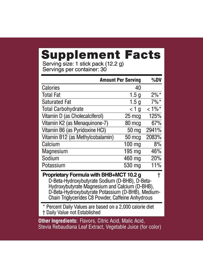 Real Ketones MCT & BHB Exogenous Ketones Drink Mix Packets Elevate Keto Electrolytes Powder Packets No Sugar with 4 Main Electrolytes Plus Hydrating Proprietary Keto BHB - 30 Pack Mixed Berry