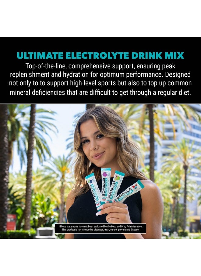 Gorilla Mind Hydration Packets - 3,073mg Electrolytes On The Go Convenient Drink Mix for Comprehensive Replenishment - Zero Sugar, Naturally Sweetened & Fasting Friendly - 30 Count (Jungle Juice)