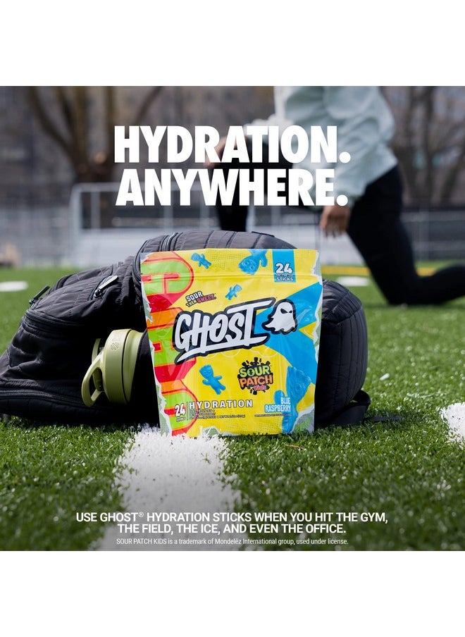 GHOST Hydration Packets, Sour Patch Kids Blue Raspberry, 24 Sticks, Electrolyte Powder - Drink Mix Supplement with Magnesium, Potassium, Calcium, Vitamin C - Vegan, Free of Soy, Sugar & Gluten