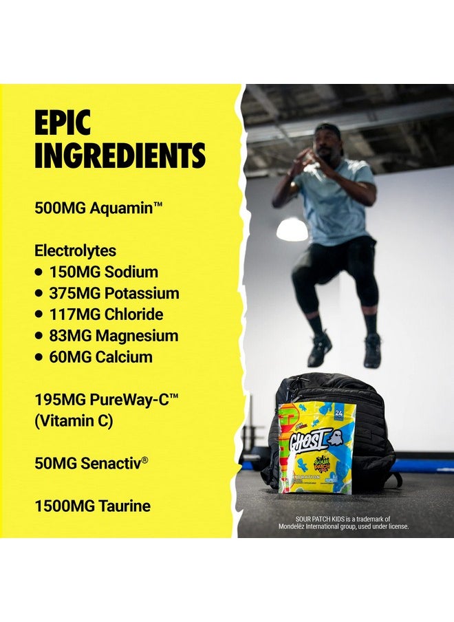 GHOST Hydration Packets, Sour Patch Kids Blue Raspberry, 24 Sticks, Electrolyte Powder - Drink Mix Supplement with Magnesium, Potassium, Calcium, Vitamin C - Vegan, Free of Soy, Sugar & Gluten