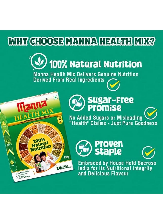 Manna Health Mix, All Natural Kids Nutrition Drink, with 14 ingredients, Zero Sugar. 100% Natural Nutrition 500g (250g, Pack of 2)