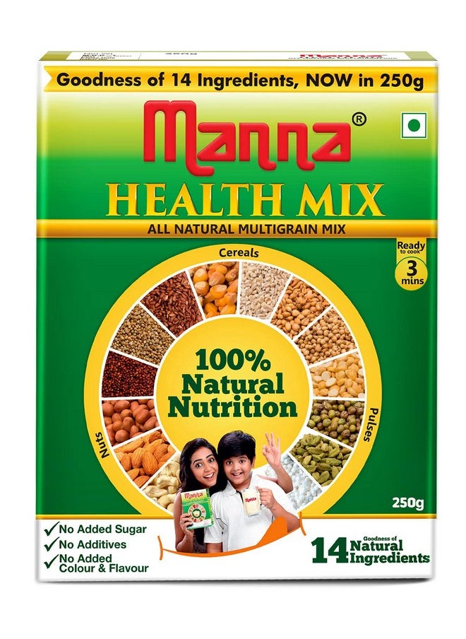 Manna Health Mix, All Natural Kids Nutrition Drink, with 14 ingredients, Zero Sugar. 100% Natural Nutrition 500g (250g, Pack of 2)