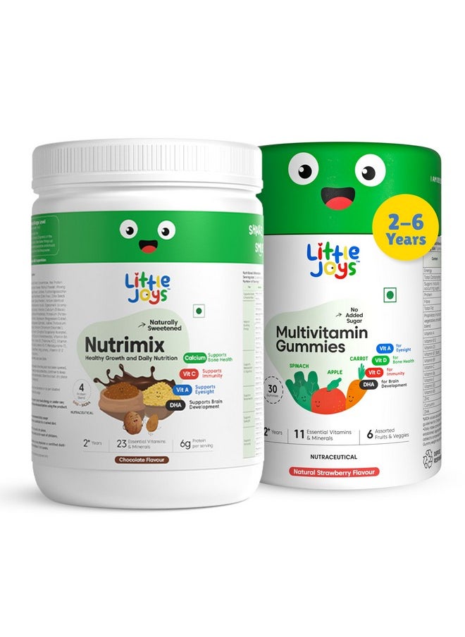Little Joys Immunity Booster Kit For Kids 2-6 years | Nutrimix Nutrition Powder (350gm) & Multivitamin Gummies (30 Day Pack) | Improves Immunity, Gut Health, & Strength | 100% Vegetarian