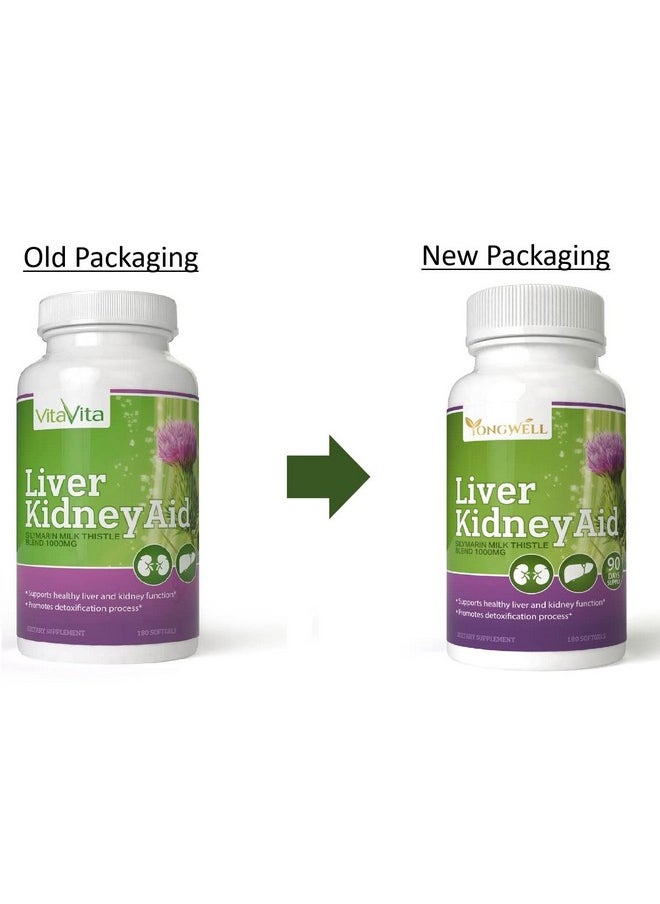 Liver Kidney Aid, Herbal Based Ingredients Supports Liver and Kidney Health, 90 Days Supply (180 Softgels)