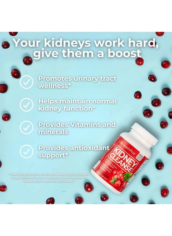 Health Plus Advanced Kidney Cleanse with Cranberry Extract, Turmeric Root and CoQ10, Helps Support Healthy Kidney Function & Urinary Tract Wellness, 60 Capsules