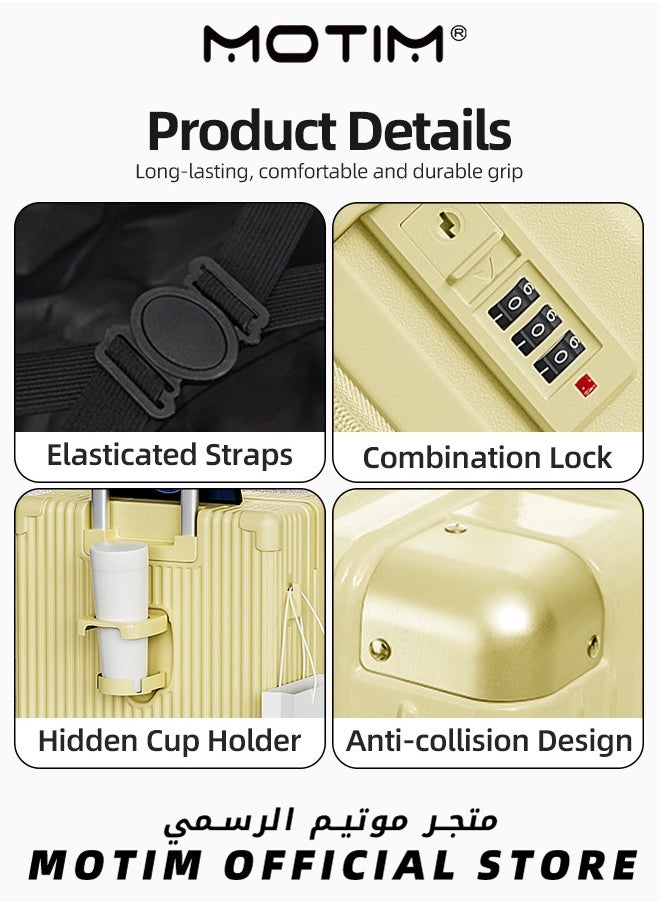 Travel Luggage Carry-On Luggage with Spinner Wheels Aluminum Framed Carry On Suitcase with USB and Type-C Port & Cup Holder & Phone Holder ＆ Side Hidden Hook Large Checked-in Luggage