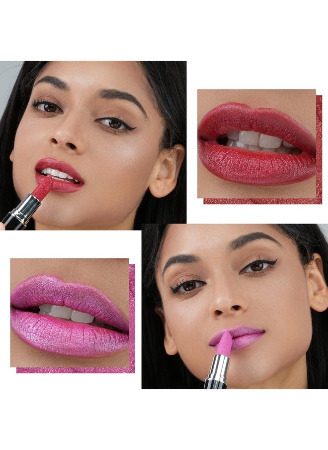 2Pcs Glitter Lipstick High Impact Lipcolor,Red And Pink Lipstick Moisturizing Creamy Formula,Metallic Lipstick For Women For Vegan & Cruelty-Free,Full-Coverage Lip Color