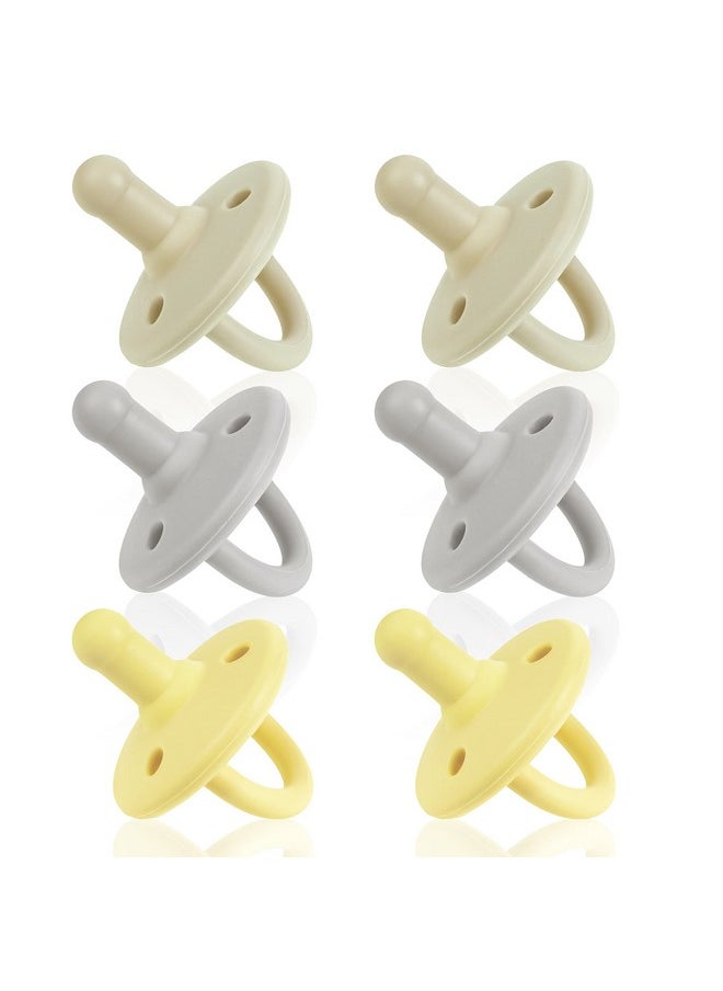 Pacifiers 0-18 Months, Set Of 6 Ultra-Light Silicone Binkies With Collapsible Handle & 3 Air Holes For Added Safety, Best Newborn Pacifiers For Baby Boys Or Girls