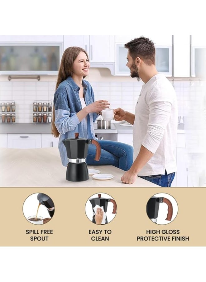 Stovetop Espresso Maker, Aluminum 6-cup Premium Moka Pot for Classic Espresso, Manual Italian Coffee Maker for Home and Camping, Easy to Operate and Quick Cleanup  (Black)