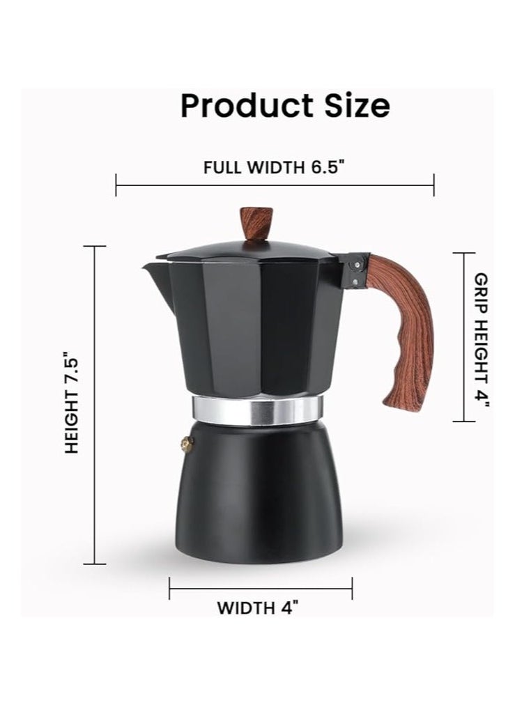 Stovetop Espresso Maker, Aluminum 6-cup Premium Moka Pot for Classic Espresso, Manual Italian Coffee Maker for Home and Camping, Easy to Operate and Quick Cleanup  (Black)