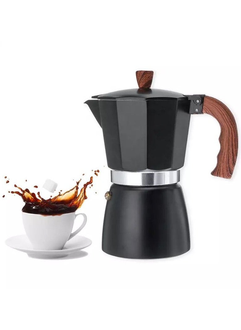Stovetop Espresso Maker, Aluminum 6-cup Premium Moka Pot for Classic Espresso, Manual Italian Coffee Maker for Home and Camping, Easy to Operate and Quick Cleanup  (Black)