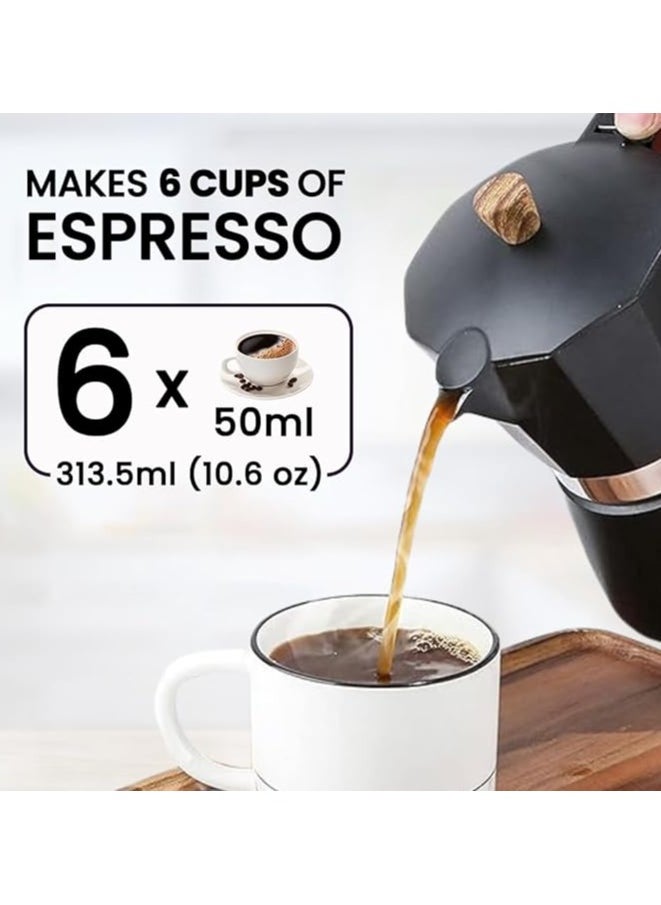 Stovetop Espresso Maker, Aluminum 6-cup Premium Moka Pot for Classic Espresso, Manual Italian Coffee Maker for Home and Camping, Easy to Operate and Quick Cleanup  (Black)