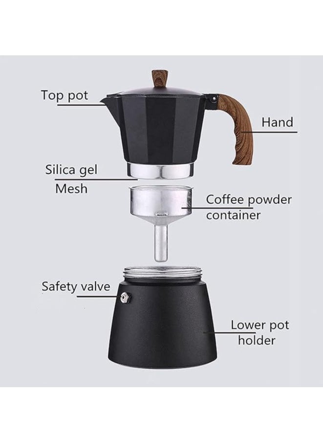 Stovetop Espresso Maker, Aluminum 6-cup Premium Moka Pot for Classic Espresso, Manual Italian Coffee Maker for Home and Camping, Easy to Operate and Quick Cleanup  (Black)
