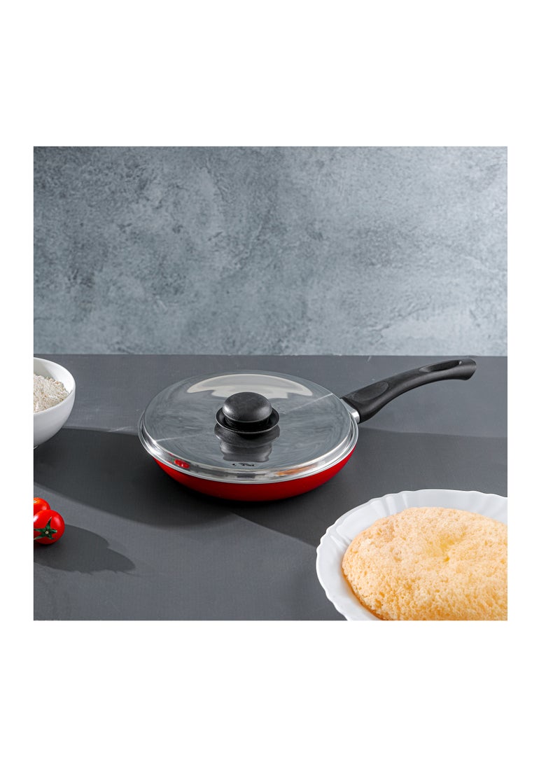 Royalford 20 cm Aluminum Nonstick Frypan with Stainless Steel Lid- RF12518/ Strong Body with 3 Layer Coating and Heat Resistant Bakelite Handle Assorted