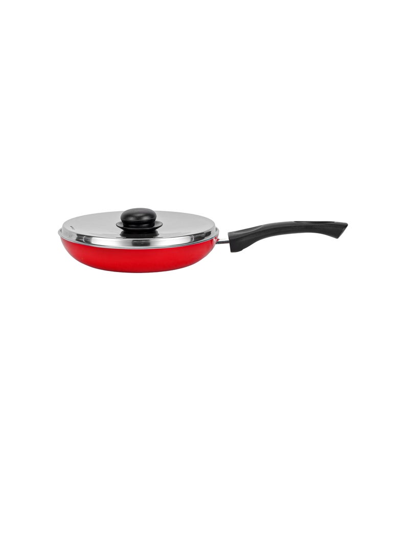 Royalford 20 cm Aluminum Nonstick Frypan with Stainless Steel Lid- RF12518/ Strong Body with 3 Layer Coating and Heat Resistant Bakelite Handle Assorted