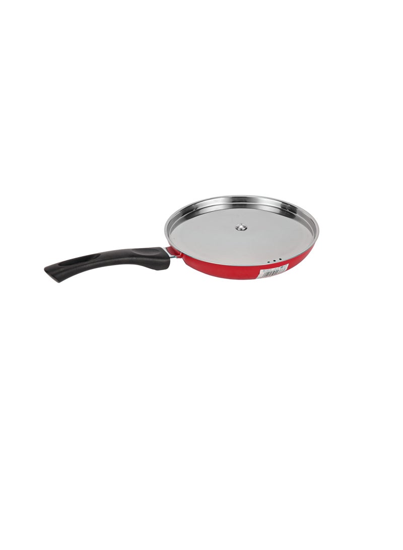 Royalford 20 cm Aluminum Nonstick Frypan with Stainless Steel Lid- RF12518/ Strong Body with 3 Layer Coating and Heat Resistant Bakelite Handle Assorted