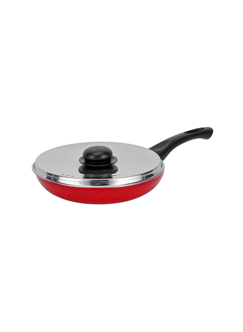 Royalford 20 cm Aluminum Nonstick Frypan with Stainless Steel Lid- RF12518/ Strong Body with 3 Layer Coating and Heat Resistant Bakelite Handle Assorted