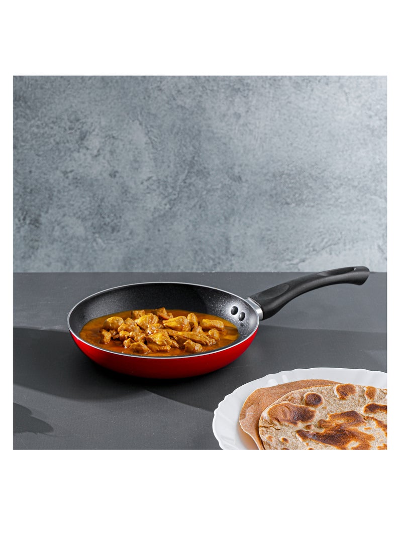 Royalford 20 cm Aluminum Nonstick Frypan with Stainless Steel Lid- RF12518/ Strong Body with 3 Layer Coating and Heat Resistant Bakelite Handle Assorted