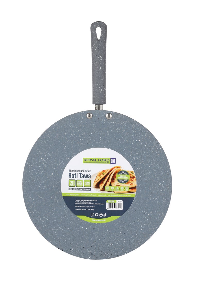 Royalford 28 cm Roti Tawa- RF12566/ Aluminium with Marble Non-Stick Coating, for Chapatti, Dosa, Tortilla, Crepe, Pancake, etc./ Heat Resistant Bakelite Handle, Multi-Purpose Flat Skillet Pan